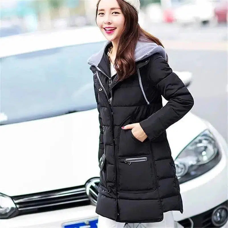 autumn and winter new Korean version of the wild cotton coat-black-2