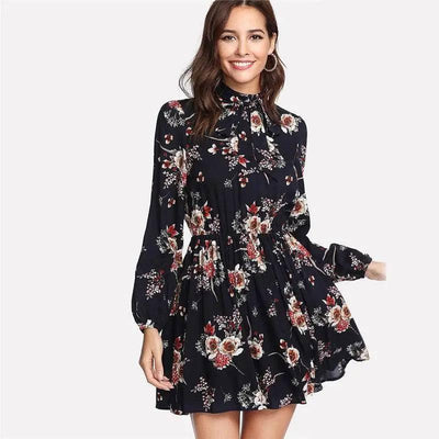 Autumn Floral Women Dresses Multicolor Elegant Long Sleeve-7