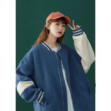 Baseball Uniform Women Original Niche Design Sense Sweater-Dark Blue-1