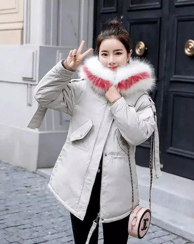 Fur-Trimmed Hooded Winter Jacket-Gray-2