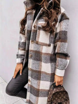 LOVEMI - Lovemi - Button lapel casual warm plaid long woolen coat