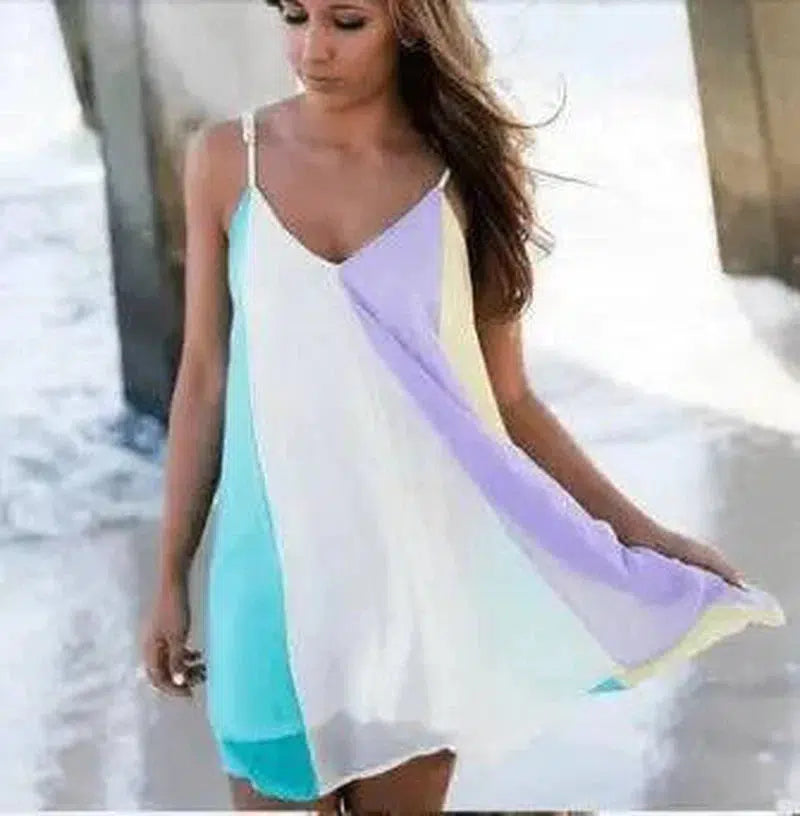 Chiffon rainbow halter dress beach skirt-1