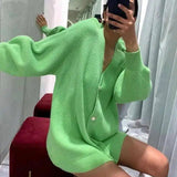 Women's Knit Cardigan Sweater with Buttons-Green-6