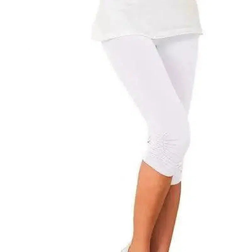 Cropped Pleated Cotton Plus Size Leggings-White-5