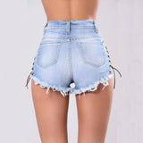 Cutoff Side Lacing Jeans Shorts-3