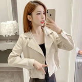 Double breasted waist long sleeve short coat-White-1