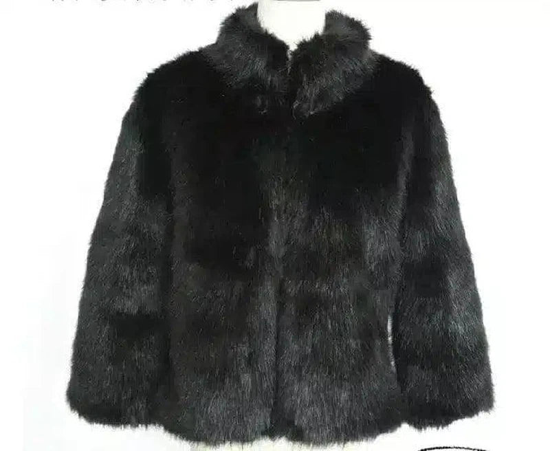 LOVEMI - Lovemi - Faux Fur Jacket Fox Fur Warm Winter Stand Collar