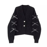 Women's Embellished Cardigan with Heart Accents-Black-1