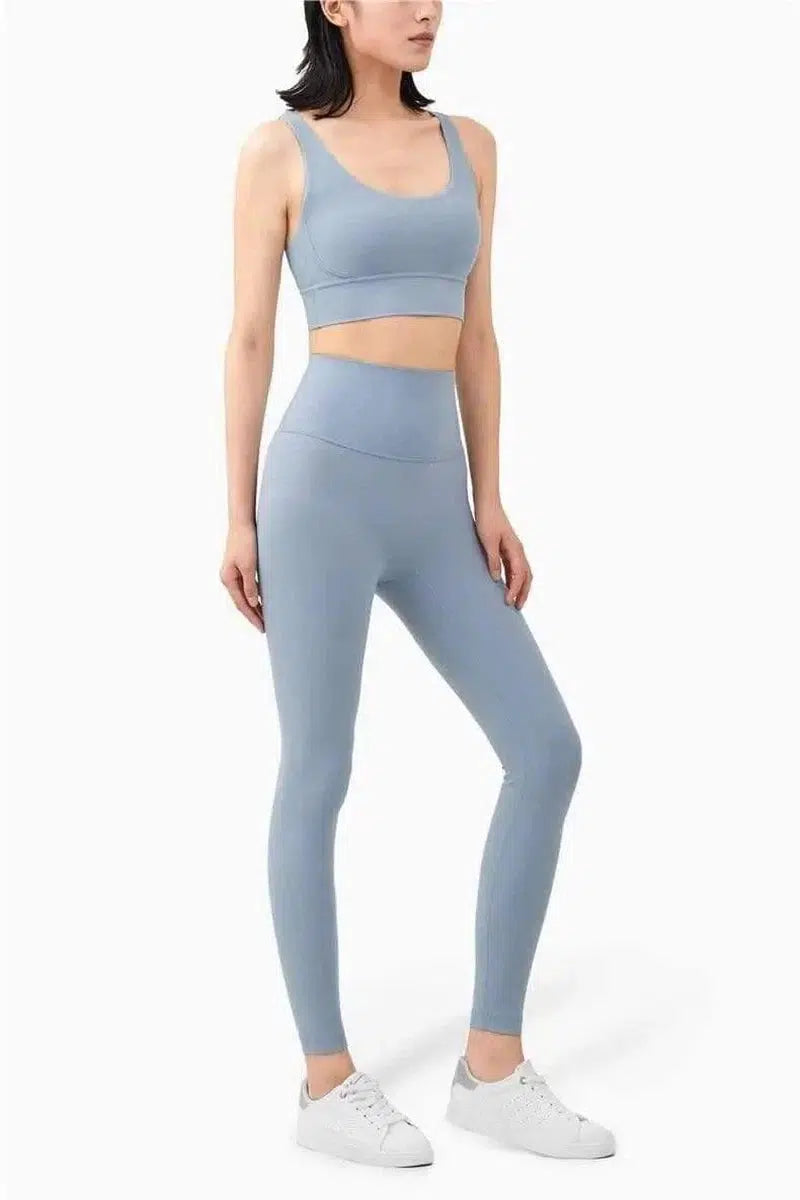 High Waist Sports Slim Fitness Yoga Pants-Sky blue suit-15