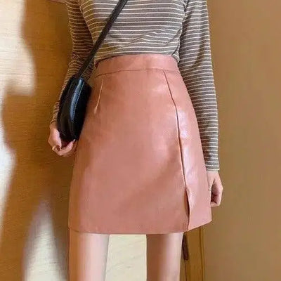 HOT Fashion Women Shiny Leather Skirts Female Solid Bodycon-Pink-20