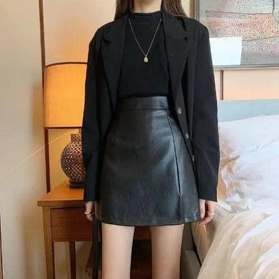 HOT Fashion Women Shiny Leather Skirts Female Solid Bodycon-black-9