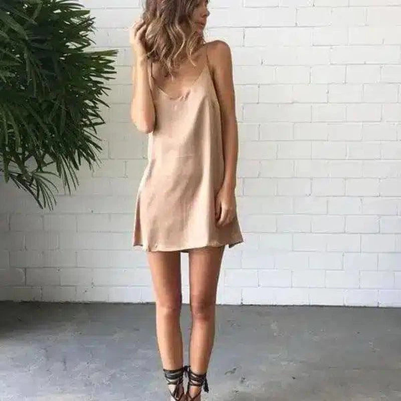 Sleeveless Casual Summer Dress-Apricot-3