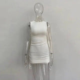 Keep Simple Ruched Mini Dress-White-3