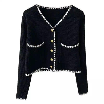 Stylish Knit Cardigan with Elegant Button Detail-Black-3