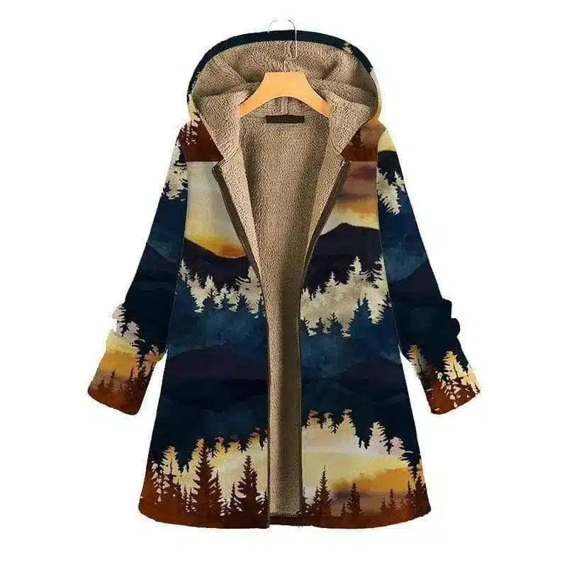 LOVEMI - Lovemi - Landscape print long sleeve hooded zipper coat