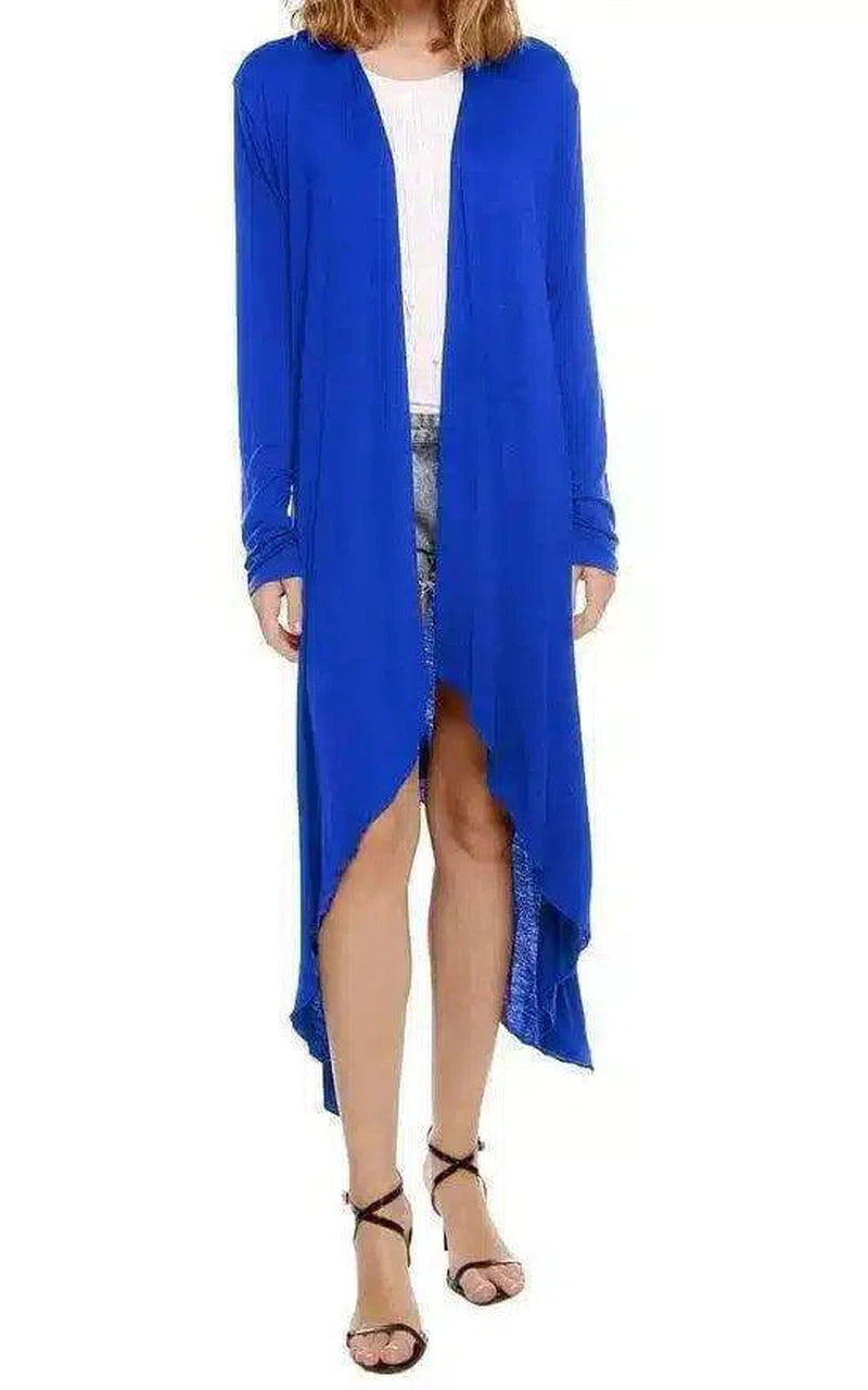 Women's Long Sleeve Asymmetric Cardigan-Blue-7