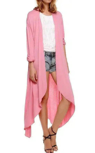 Women's Long Sleeve Asymmetric Cardigan-Pink-9