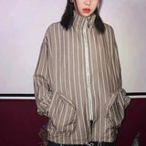 LOVEMI - Lovemi - Loose contrast vertical stripe coat