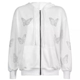 Women's Butterfly Embroidered Tracksuit Set-Coat white-2