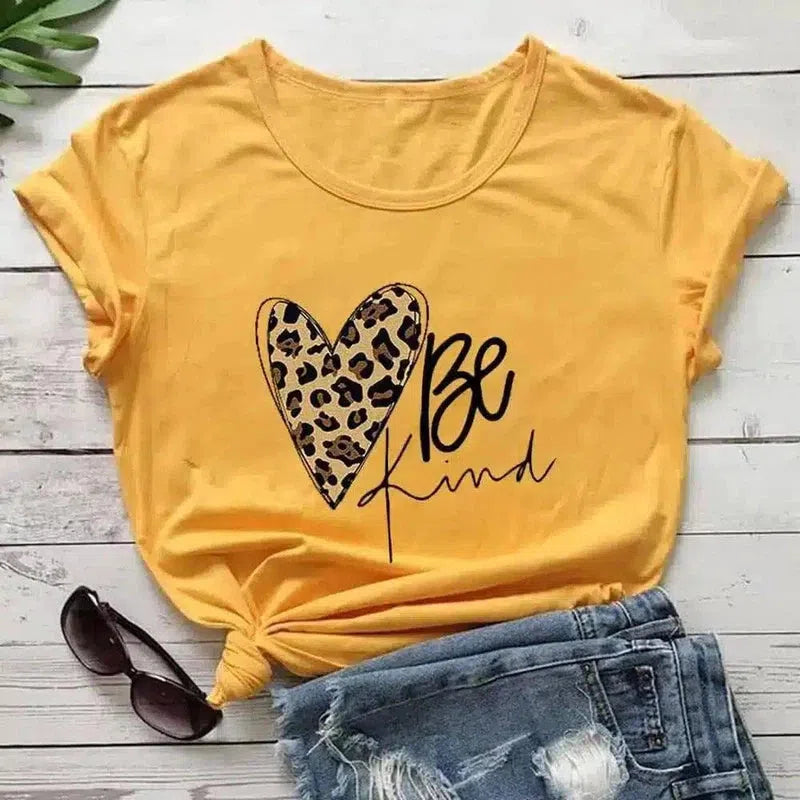 Women's Inspirational Graphic Tee with Heart Design-Yellow-11