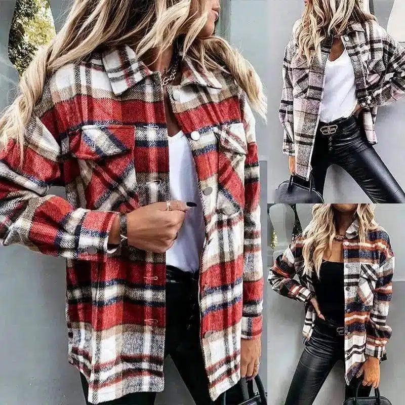 LOVEMI - Lovemi - Plaid Long-Sleeved Cardigan Single-Breasted Casual