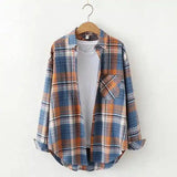 Plaid Cotton Casual Shirt with Pocket-Dark blue grid-18