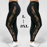 Plus Size Women Holllow Out Lace Leggings-1