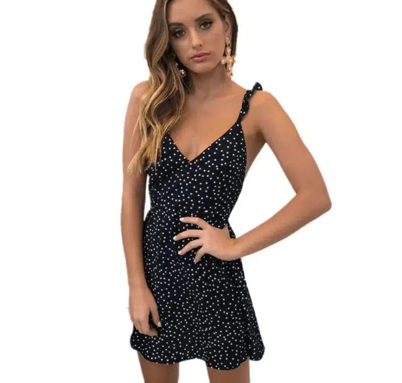 Polka-dot lace-up fashion dress-Black-21