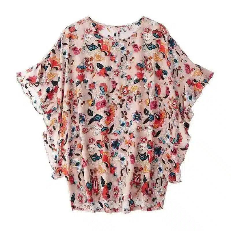 Floral Print Loose-Fit Women's Blouse-Picture color-1