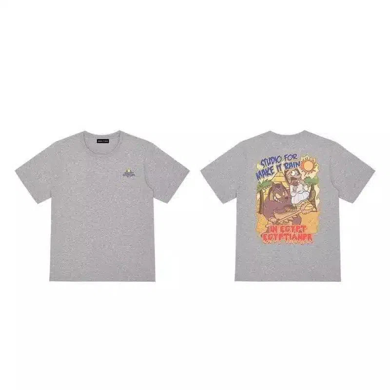 Graphic Tee with Cartoon Design for Casual Wear-Grey-3