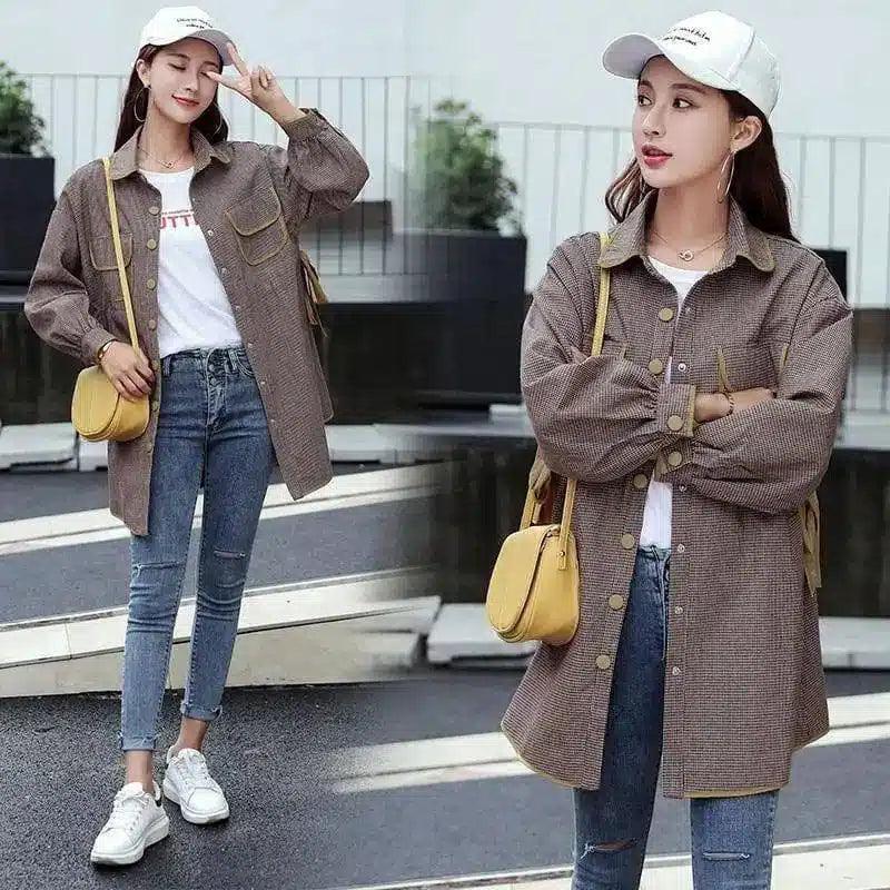 Women's Casual Oversized Jacket with Pockets-Lattice-1