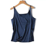 Women's Sleeveless V-Neck Silk Tank Top-Navy Blue-3