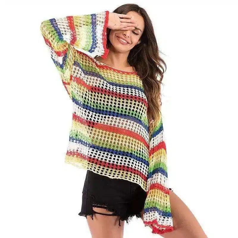 LOVEMI - Lovemi - Round neck flared rainbow sweater