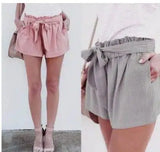 Ruffled Waist Bowknot Decoration Loose Shorts-1