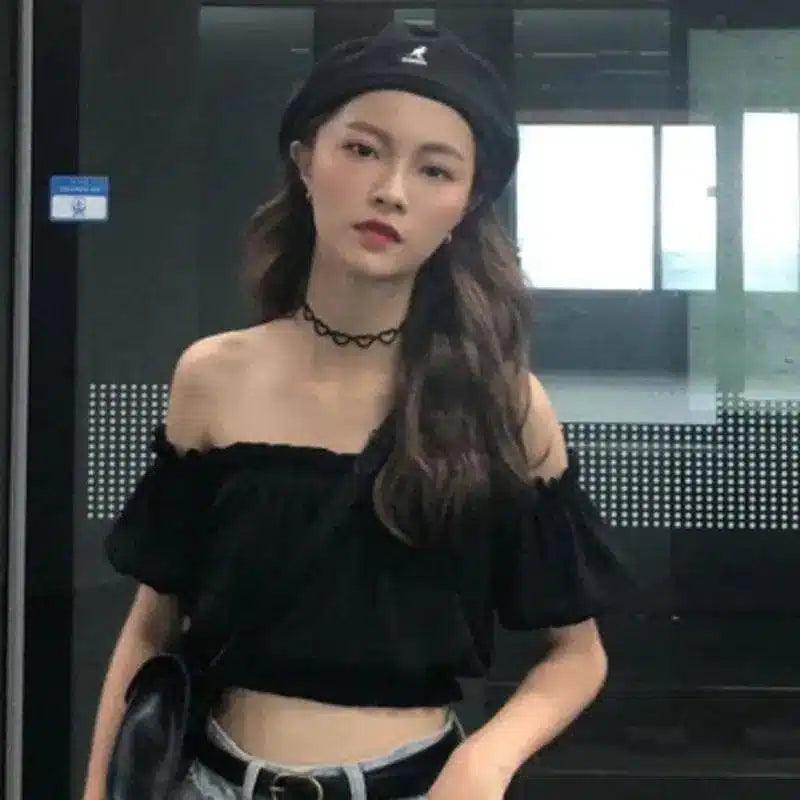 LOVEMI - Lovemi - Scheming One-shoulder Short Crop Top Sexy