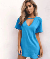 deep V short-sleeved T-shirt loose casual dress-13