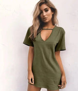 deep V short-sleeved T-shirt loose casual dress-7