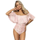 Off-Shoulder Lace Bodysuit – Elegant and Sexy-Pink-3