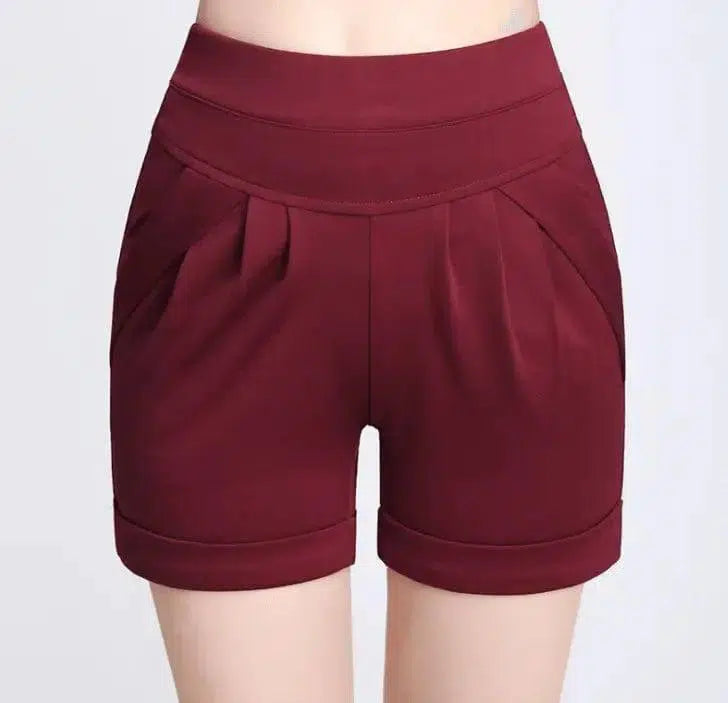 Shorts Chiffon Women Cotton Casual-Redwine-23