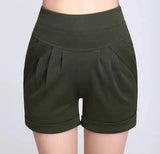 Shorts Chiffon Women Cotton Casual-ArmyGreen-36