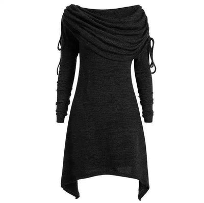 Women's Long Sleeve Asymmetrical Dress-Black-2