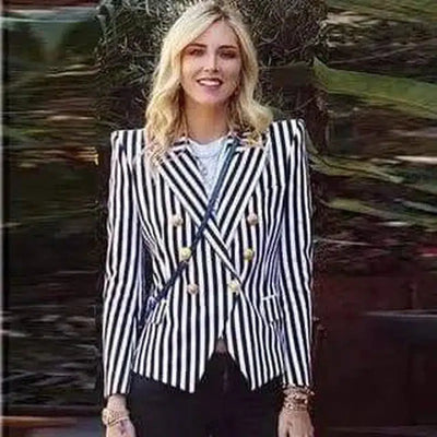 Women's Striped Double-Breasted Blazer-1