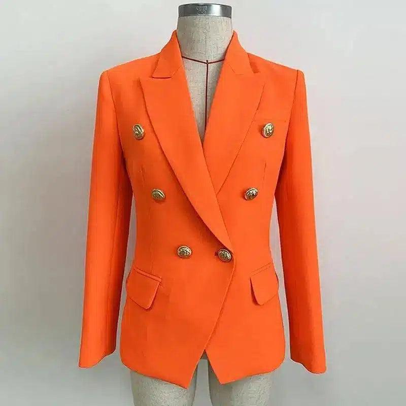 Double-Breasted Tailored Women's Blazer-Fluorescent Orange-1