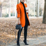 Womens Tailored Long Coat with Turtleneck-Orange-9