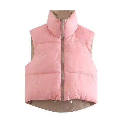 Insulated Sleeveless Zip-Up Vest for Layering-Pink-1