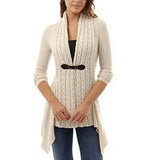 Women's Cable Knit Sweater Cardigan with Buttons-Apricot-2