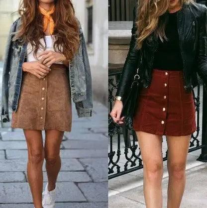 LOVEMI - Lovemi - Suede Button-Front Skirt in Brown and Claret