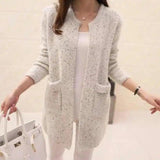 Women's Knit Cardigan with Pockets-Rice white-1