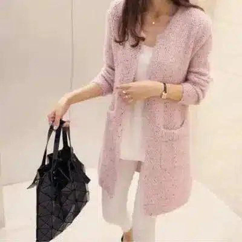 Women's Knit Cardigan with Pockets-Pink-5