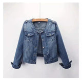 LOVEMI - Lovemi - The Round Neck Casual Short Jacket Plus Size Denim